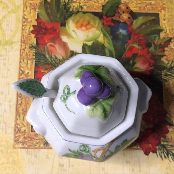1991 Vintage Lenox Orchard Giftware By Lenox Grape 🍇 Jam Jar w/Lid & Spoon - Picture 5 of 12